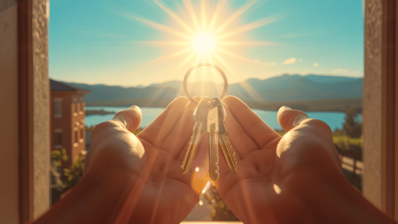 Hands holding house keys in bright sunlight