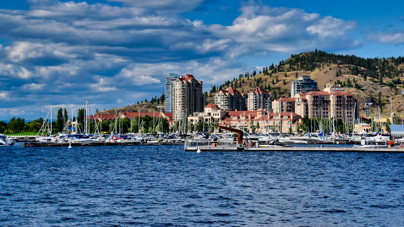 Condo towers on the Kelowna waterfront along Okanagan Lake